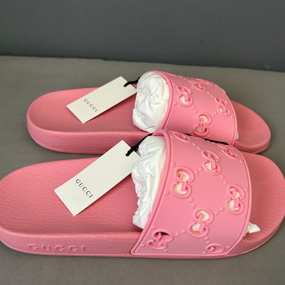 NWT Gucci GG pattern rubber sandals women's Pink 573922 size36 US6 - Picture 4 of 16